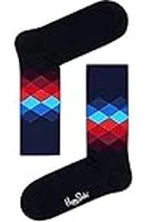 Happy Socks Faded Diamond, Kleurrijke en Leuke, Sokken voor Dames en Heren, Zwart-Blauw-Rood (41-46)