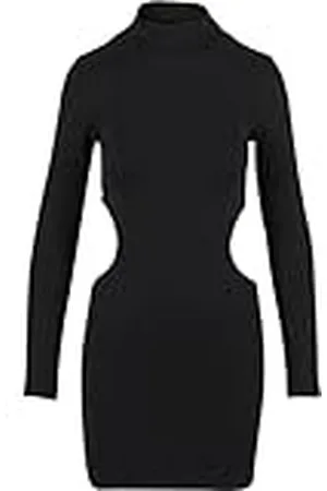 Urban classics Damesjurk, mini-jurk met cut-outs, jurk met lange mouwen en rolkraag, slim fit, , L