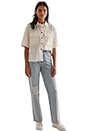NA-KD Denim jeans met wijde pijpen en hoge taille voor dames, , 36