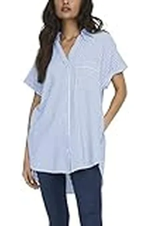 ONLY Dames ONLFENNA S/S Loose Shirt WVN NOOS Blouse, Cloud Dancer/Stripes:Blue MIRANGE Stripe, XS, , XS