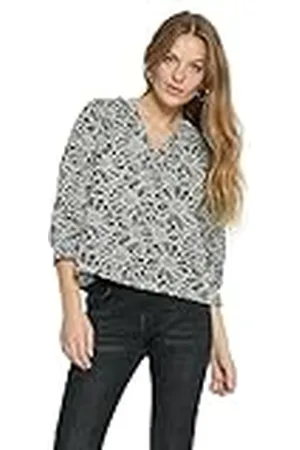 Minus Dames Maila V-hals 3/4 mouw borduurwerk Blouse, zwart, 8, Black, 34