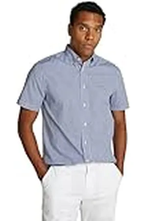 Tommy Hilfiger Heren FLEX POPLIN CHECK SS RF SHIRT MW0MW38590 S/S Shirt, blauw, 3XL, , 3XL grote maten