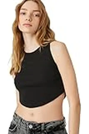 Koton Crop Tanktop Crew Neck Geribbeld Asymmetrische Cut, Dameshemd, , , XS