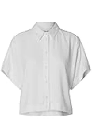 SELECTED Dames Blouse chic Knoopsluiting Hemdkraag Korte mouw Rechte zoom, Colour:White, Size:38