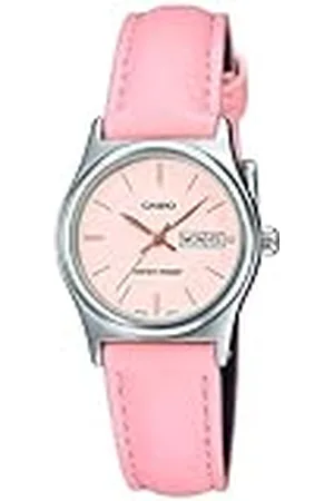 Casio LTP-V006L-4BUDF Lederen Dial Contrast Markers Rond Analoog Horloge voor Vrouwen - , , Quartz Beweging
