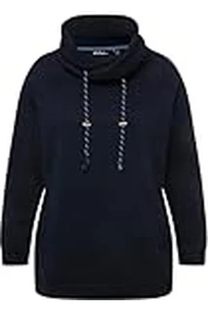 Ulla Popken Sweatshirt voor dames, wijde opstaande kraag, koord, raglanmouwen, blauw (71), 46/48