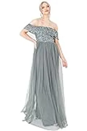 Maya Deluxe Vrouwen Dames Bardot Jurk Maxi Verfraaid Hight Empire Taille Mouwloze Tule Voor Bruiloft Gast Prom Afstuderen Bruidsmeisje, , 46