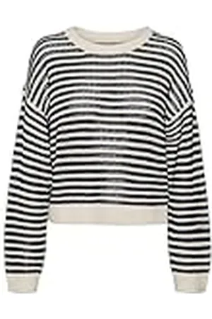 VERO MODA VMNEWMADERA LS O-Neck Pullover Boo, Birch/Stripes: navy blazer, S