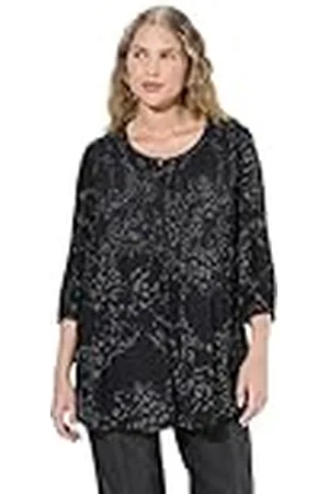 Ulla Popken Grote maten grote maten plus size smokblouse, bloemenprint, ronde hals, 3/4-mouw, , 46/48 NL