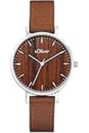QS by s.Oliver Polshorloge dames quartz analoog, met stoffen band, bruin, 3 bar waterbestendig, wordt geleverd in geschenkverpakking, 2034595