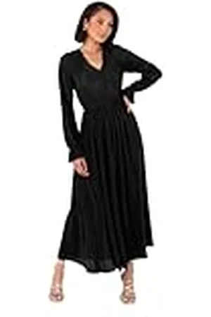 Lovedrobe Dames Midaxi Jurk Dames Wrap V-hals Lange Mouw Ruche Manchet A-lijn Plissé Avond Gast Bruiloft Gast, 14, , 40