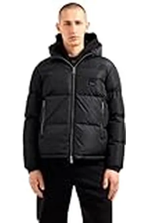 Armani Exchange Heren icoon project, logo reliëf patch, glanzend nylon donsvest, , XXL, , XXL