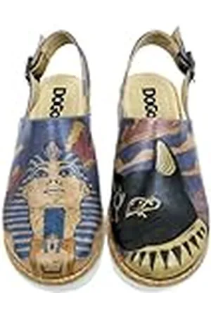 Dogo Veganistisch leer, paars, sleehaksandalen voor dames, oud Egyptisch patroon, , 39 EU
