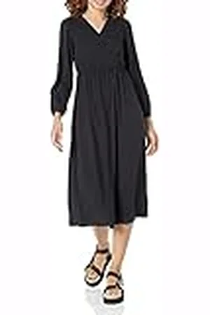 Amazon Dames lichtgewicht Georgette lange mouwen V-hals midi-jurk (verkrijgbaar in grote maten), , XS