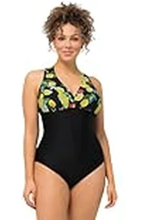 Ulla Popken Dames, grote maten, badpak Laura, macramé, citroenbessen, , 54