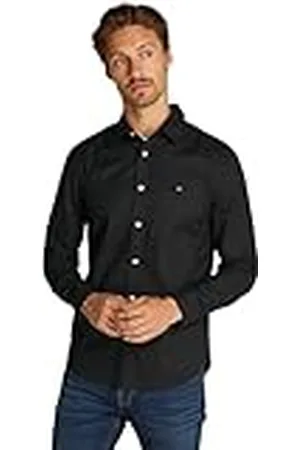 Tommy Hilfiger Heren Flex POPLIN Kent kraag SF Shirt MW0MW38137 L/S Shirt, zwart, 3XL, , 3XL grote maten