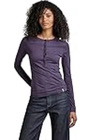 G-Star RAW Dames Essential Henley Slim Long Sleeve T-Shirt, Purper (Carbon Purple D344-0013), S, , S