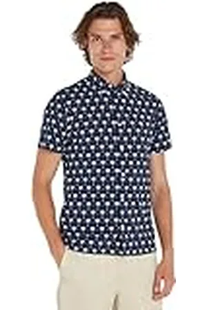 Tommy Hilfiger Heren Mini Palm Print Sf Shirt S/S Casual Shirts, Blauw, M, , M