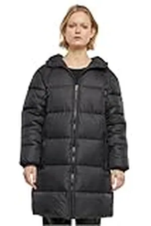 Urban classics Winterjas voor dames, lange pufferjas, lange donsjas met capuchon, gewatteerde winterjas voor dames, , S