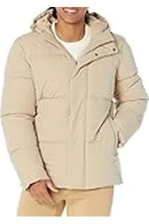 Amazon Heren gerecycled polyester halflange capuchon puffer (verkrijgbaar in groot en lang), bruin, 4X-Large Big Tall