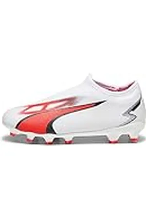 PUMA Ultra Match Ll FG/AG Jr Voetbalschoenen, uniseks, kinderen, wit, zwart, vuur, orchideeënrood, 28 EU