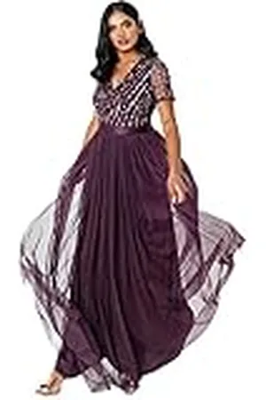 Maya Deluxe Maxi-jurk voor dames, bruidsmeisje, V-hals, baljurk met korte mouwen, lang, elegant, empire-taille, bruiloft, , 50