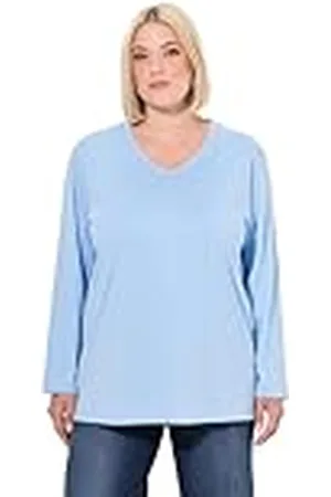 Ulla Popken Dames grote maten plus size shirt, V-hals, relaxed, lange mouwen, , 42-44