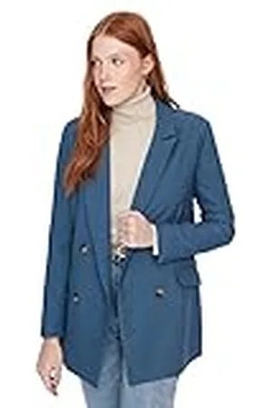 Trendyol Vrouwen oversized double-breasted revers kraag geweven jas, , 60