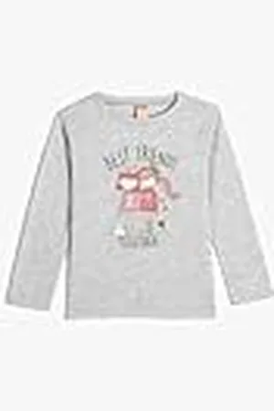 Koton Babygirl T-shirt met lange mouwen, ronde hals, bedrukt detail, katoen, , 6-9 Maanden