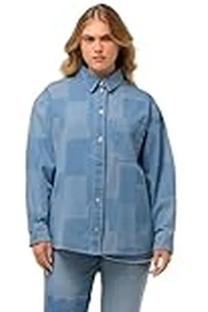Ulla Popken Jeanshemd voor dames, patched blazer, , 54/56 NL