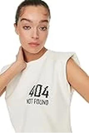 Trendyol Dames Ekru bedrukt mouwloos sport T-shirt, , Small