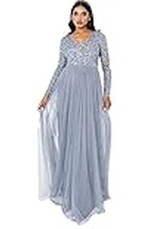 Maya Deluxe Damesjurk met mouwen voor bruiloftsgast, V-hals, hoge empire-taille, maxi, lange lengte, avondfeest, bruidsmeisje, gala, , 46