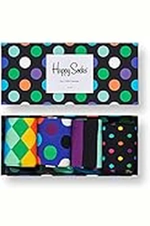 Happy Socks 4-Pack Big Dot Gift Box, Kleurrijke en Leuke, Sokken voor Dames en Heren, Zwart-Blauw-Groente (36-40)