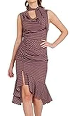 Pretty Darling Dames Dogtooth Mouwloos Tie Neck Midi Cocktail Jurk, , 8, , 34