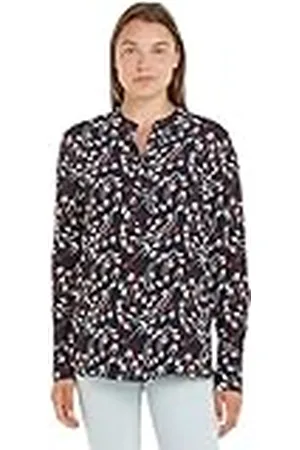 Tommy Hilfiger Dames kleine lint kraagloze Reg Ls Blouses, Blauw, 44, Kleine lintprint/Desert Sky, 70
