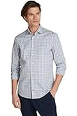 Tommy Hilfiger Heren CL Stretch Small Check Shirt L/S Shirt, Lichtblauw Geruit, 38W, , 36 NL