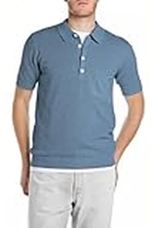 Replay Heren regular fit korte mouwen pullover van katoen met kraag, , 3XL