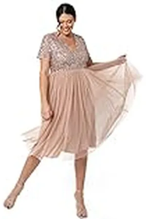 Maya Deluxe Verfraaide midi-avondjurk voor dames, V-hals, korte mouwen, voor gala, bruiloft, bruidsmeisje, , 44