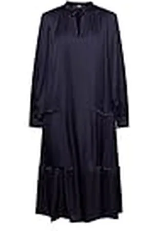 ESPRIT Midi-jurk met drapé-effect, Donkerblauw, 42