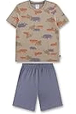 Sanetta Jongenspyjama, , hoogwaardige en comfortabele pyjama van biologisch katoen voor jongens, korte mouwen, safari-allover, pyjamaset voor jongens, , 116 cm