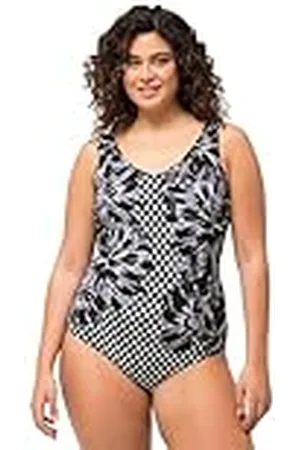 Ulla Popken Dames grote maten, badpak Alice V-hals, Racefruit, , 58