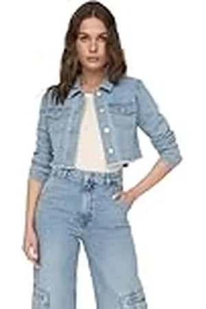 ONLY Dames jeansjack Fly-Away kraag manchetten met knoop jas, , M