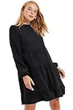 Trendyol Dames Woman Young Mini Ruffle Hem Crew Neck Woven Dress, , 34