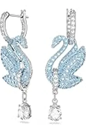 Swarovski Iconic Swan Oorhangers, Swan, Blauw, Rodium Toplaag