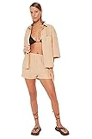 Trendyol Dames vrouw effen geweven tweedelige set shirt, , 32