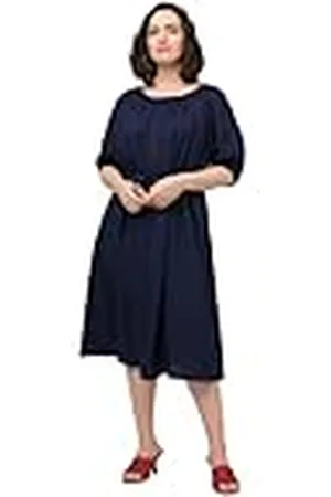 Ulla Popken Midi-jurk voor dames, ceintuur, ronde hals, ballonjurk met korte mouwen, , 54/56 NL