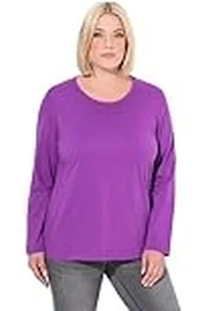 Ulla Popken Dames grote maten plus size shirt, slim, ronde hals, lange mouwen, , 50-52