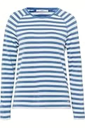 Brax Dames Style Carina gestreept shirt met lange mouwen in thermische kwaliteit sweatshirt, IceD Blue, 40