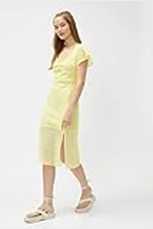 Koton Sweetheart damesjurk met korte mouwen, kant, midi-slit jurk, , 34