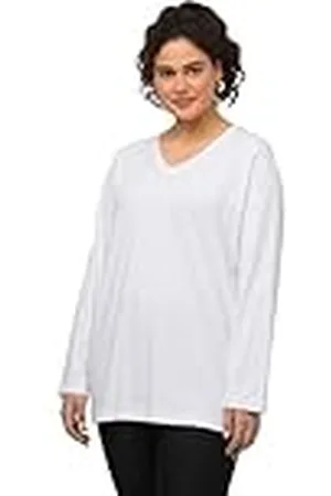 Ulla Popken Dameskleding Plus Size Curvy Oversized Back to Basics V-hals Relaxed Fit katoenen T-shirt 725334, Sneeuwwitje, 24-26
